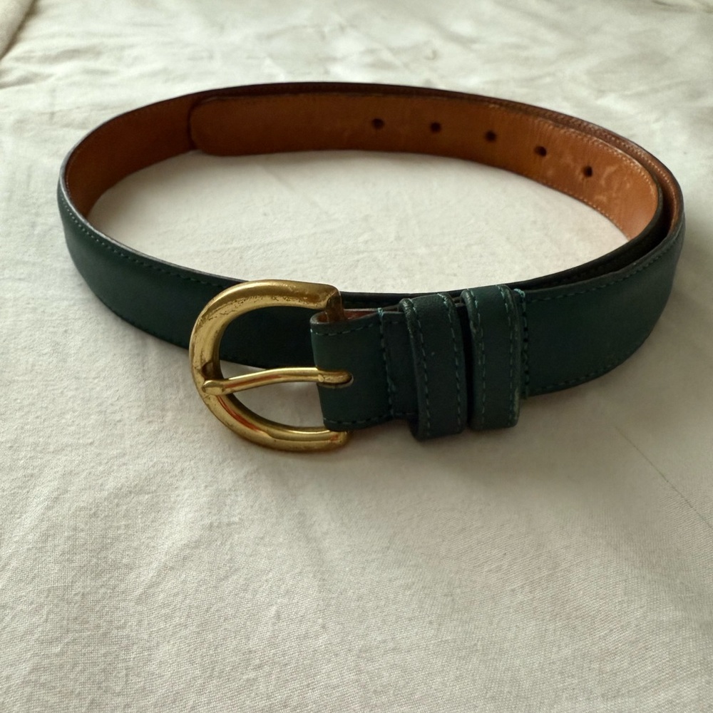 Coach Green Leather Belt with Brass Buckle Large